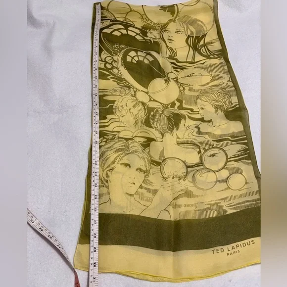 VTG Ted Lapidus Paris Silk Scarf Made in France Double Layer Sheer Art Nouveau - Picture 9 of 9